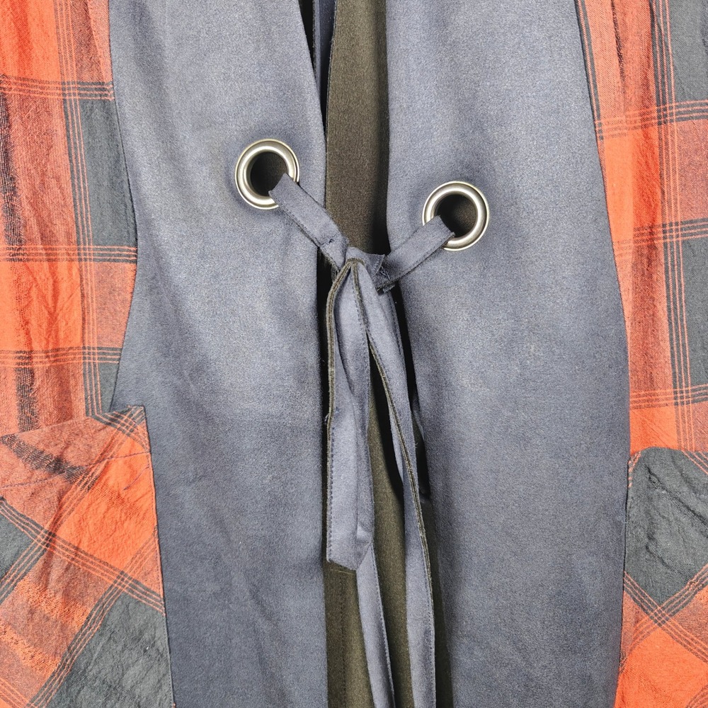 BCBGeneration Navy Faux Suede Plaid Longline Duster Vest Navy Red Small - Picture 4 of 9
